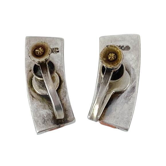 Copper Tri Panel Screw Back Earrings | Vintage Estate Sterling Silver 925 - Picture 3 of 11